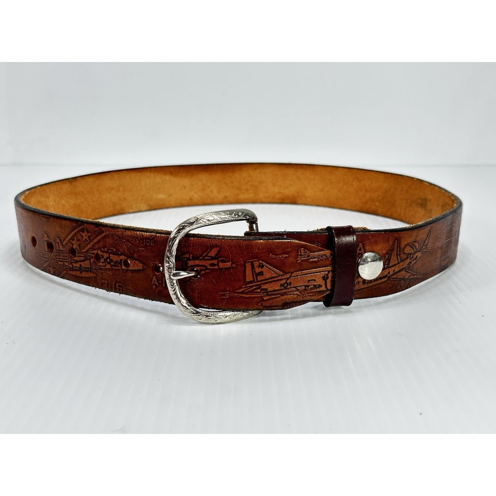 Vintage US Air Force Gavere Leather Belt 32 Brown Made in USA B-52 F-15 A-10